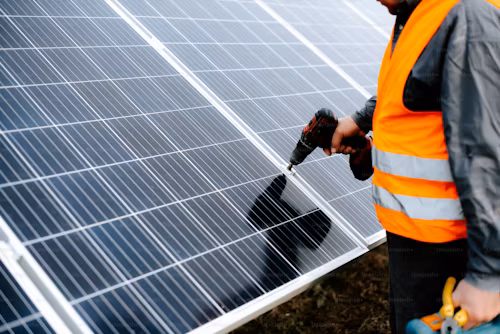 A man installing solar panels